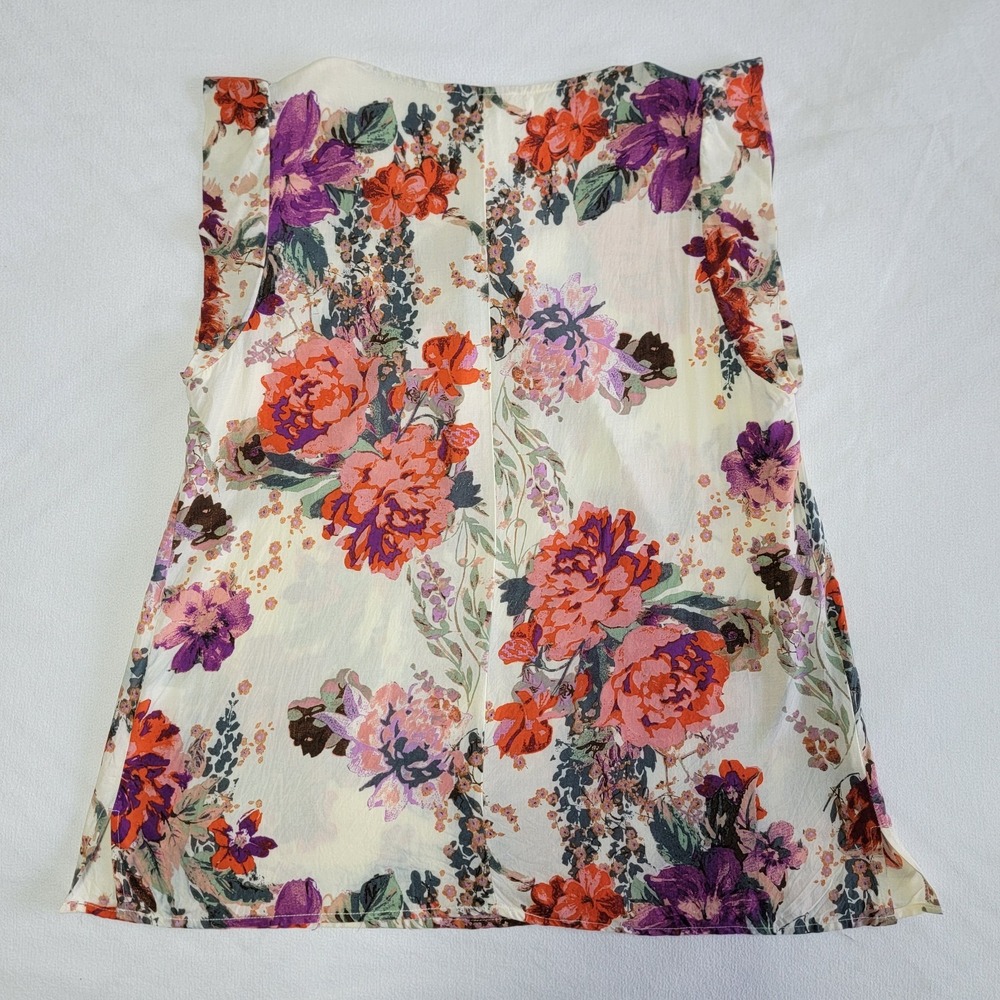 Andree by Unit Floral Cap Sleeve Blouse Women's L Ivory Red Boho Chic Retro Top - Picture 9 of 10